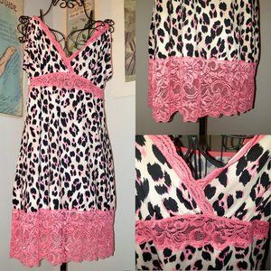 Vintage Y2K Leopard & Pink Lacy Sassy Mini Slipdress S